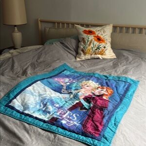 Disney Frozen Elsa & Anna Baby Blanket Teal Blue Toddler Baby Blanket
